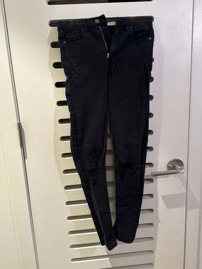 Topshop Jamie Black Distressed Skinny High Rise Jeans Size W27 L32